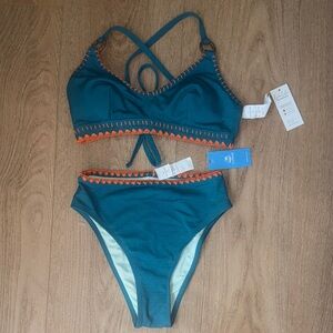 Teal Bikini Set with Orange Trim